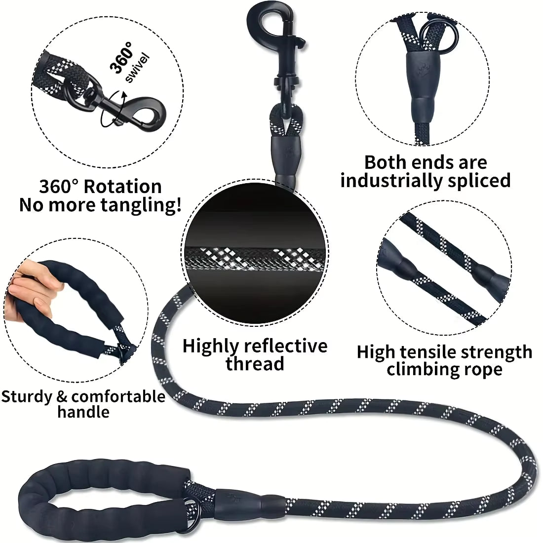 Reflective Dog Leash for Strong Dogs - Safe Night Walk