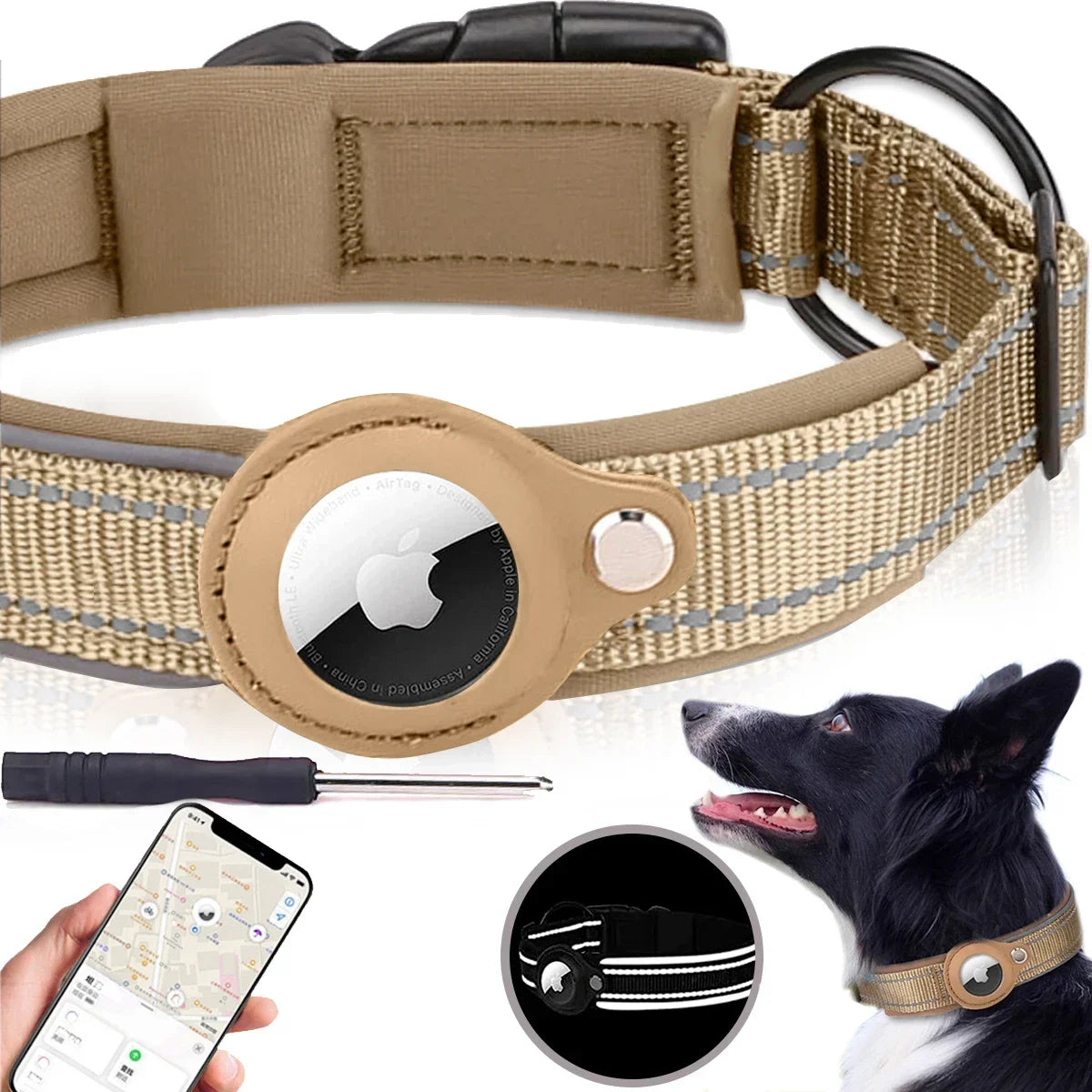 Nylon Dog Collar with Airtag Holder