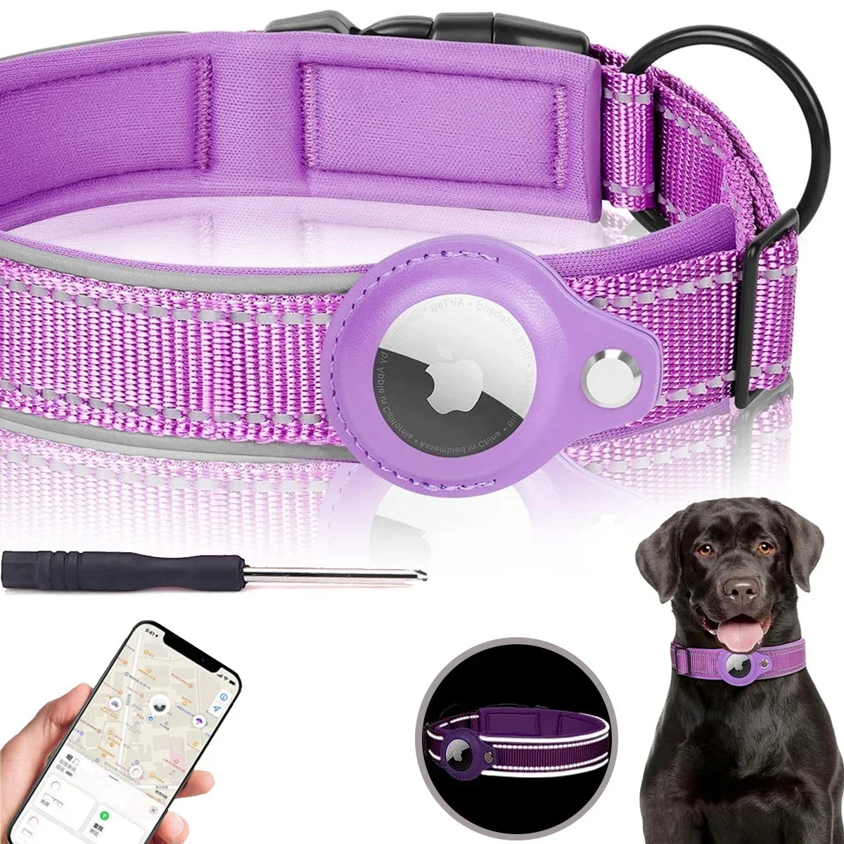 Nylon Dog Collar with Airtag Holder