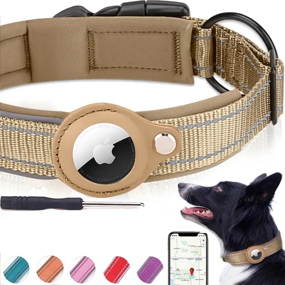 Reflective Airtag Dog Collar Waterproof Nylon