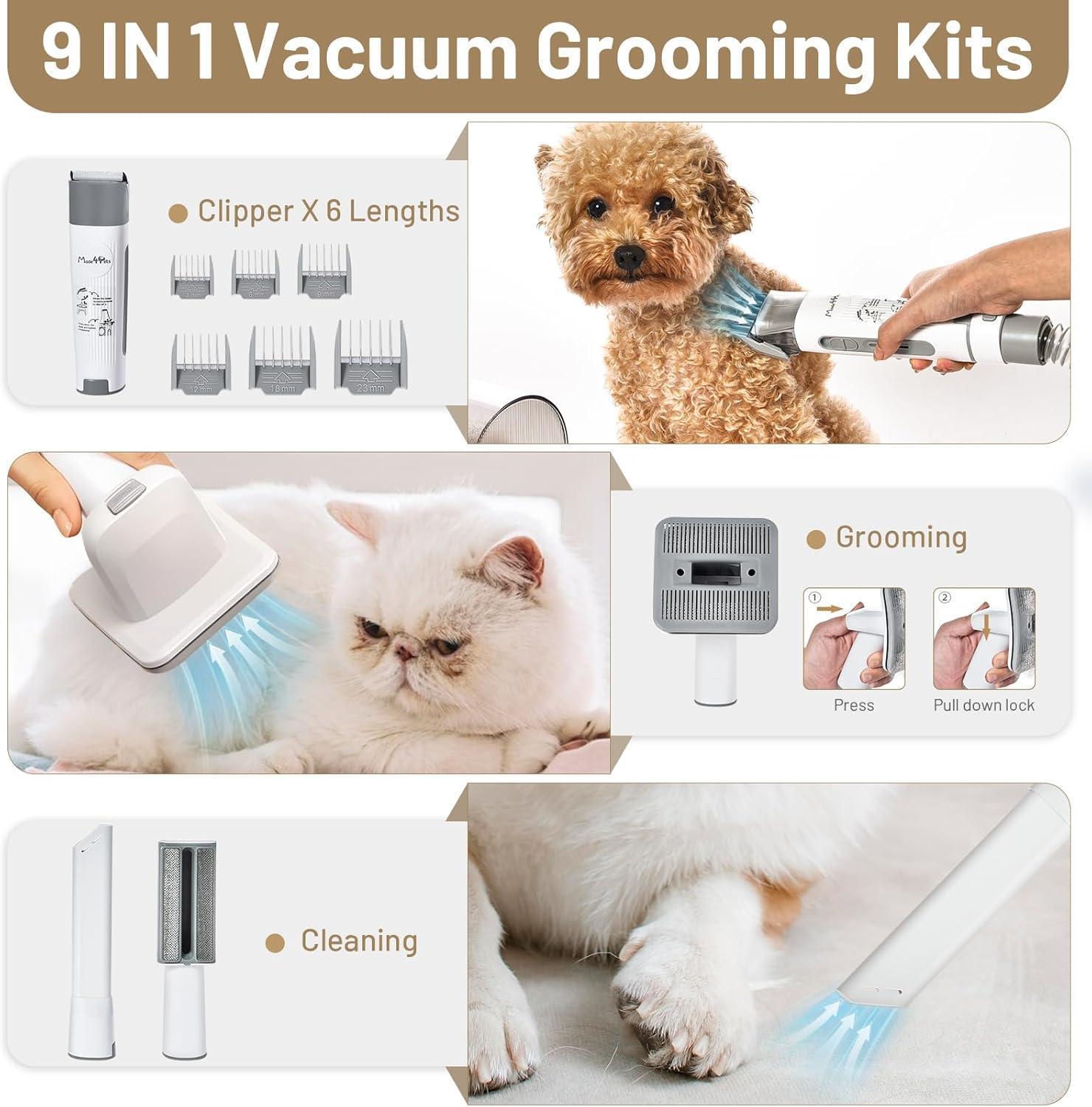 Low noise dog hair vacuum grooming tool