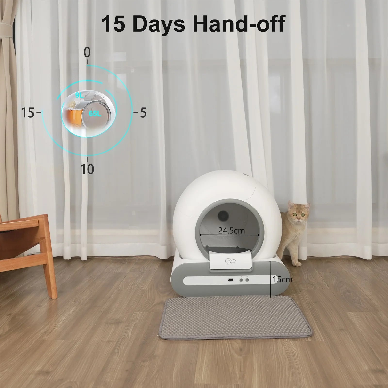 Automatic cat litter box supports 15 days hands-free cleaning cycle