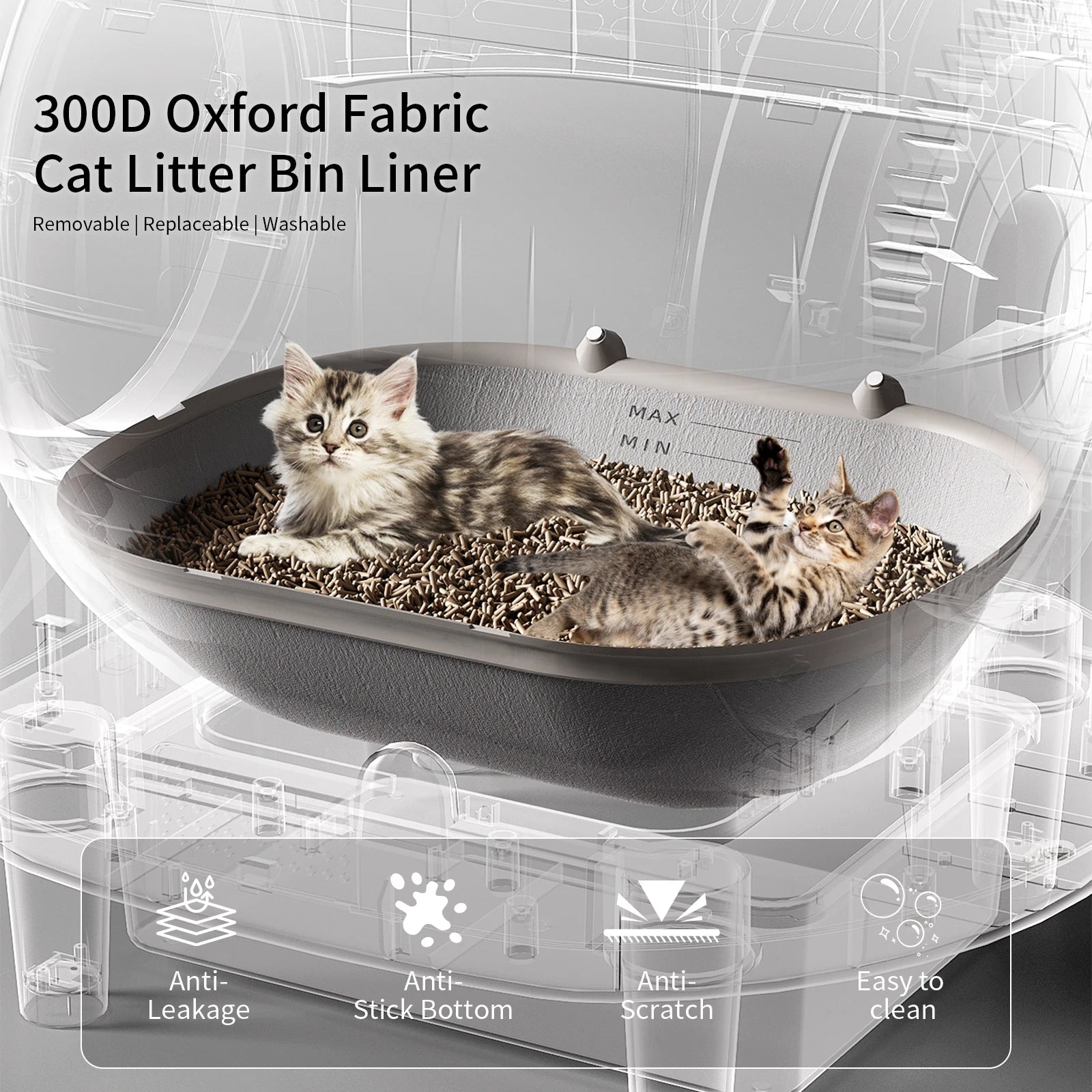 300D Oxford fabric cat litter bin liner anti-leak anti-scratch design