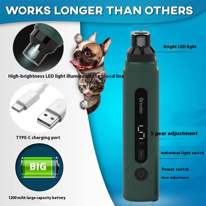 5-Speed Dog Nail Grinder Quiet USB Woofy