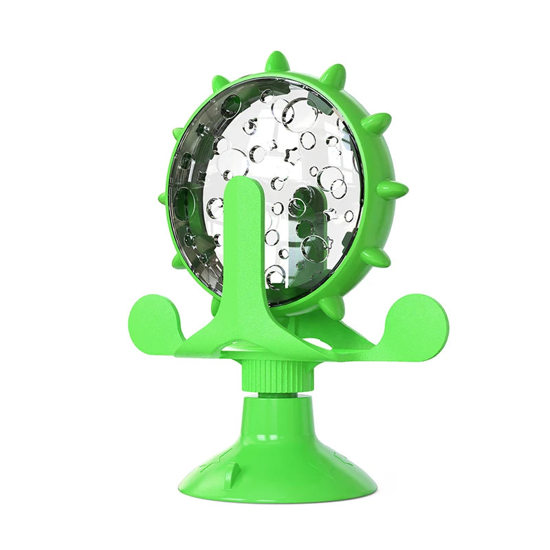 Green Cat Treat Wheel Dispenser Toy Feeder