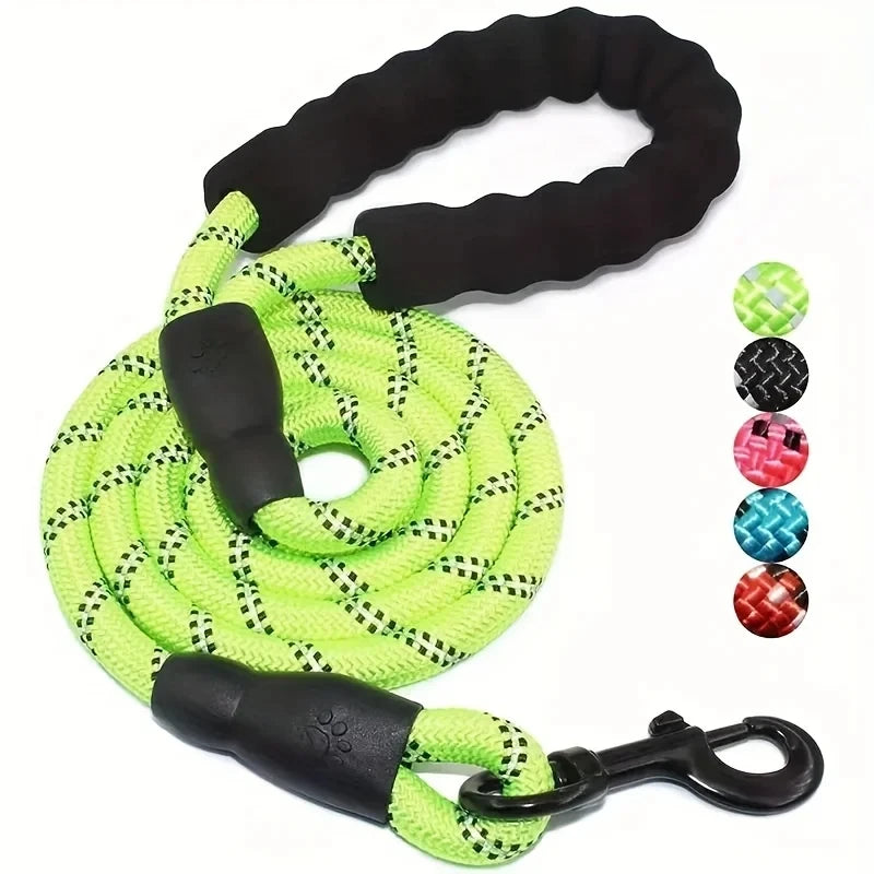 Green reflective dog leash with padded grip