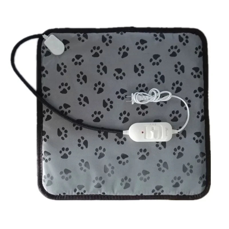 Paw print heated pet mat with power cord – safe electric pet blanket