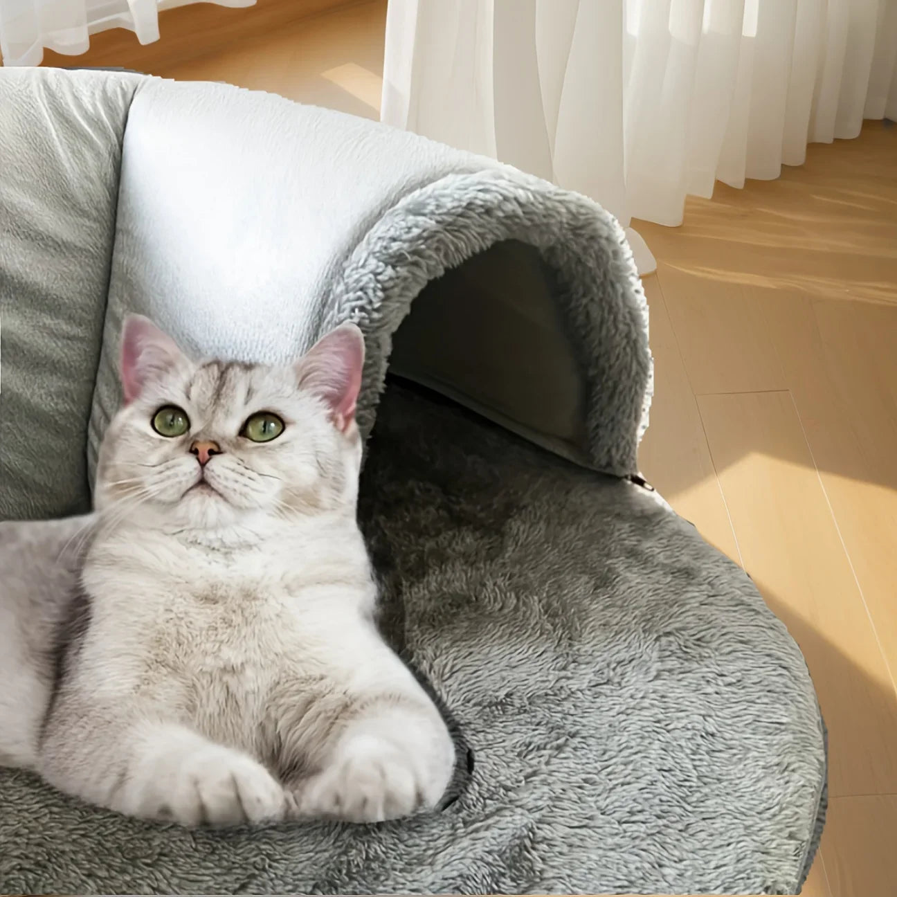 Soft fleece cat tunnel bed for small pets winter comfort