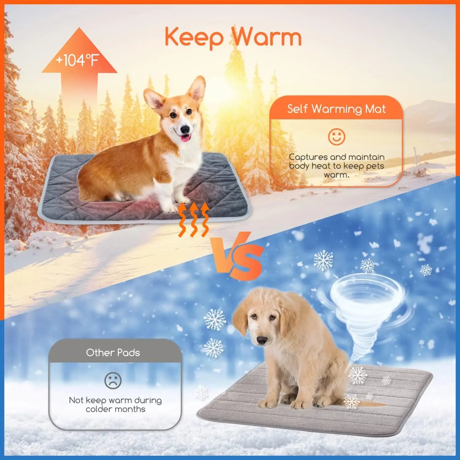 Self-warming pet pad keeps dogs warm compared to regular mat