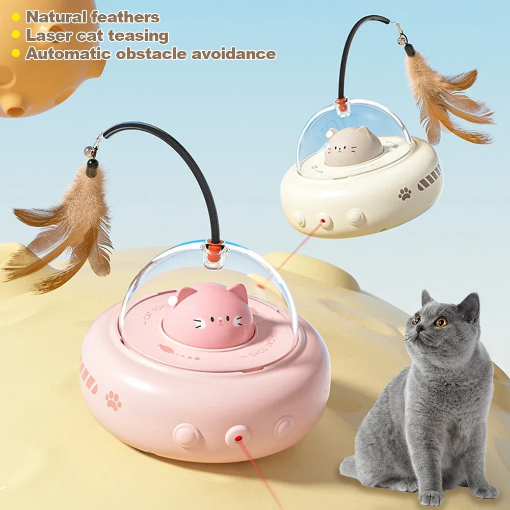 Interactive laser cat toy with feathers