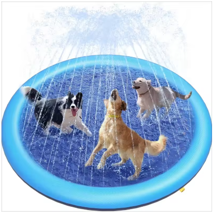 Inflatable pet pool with sprinkler mat