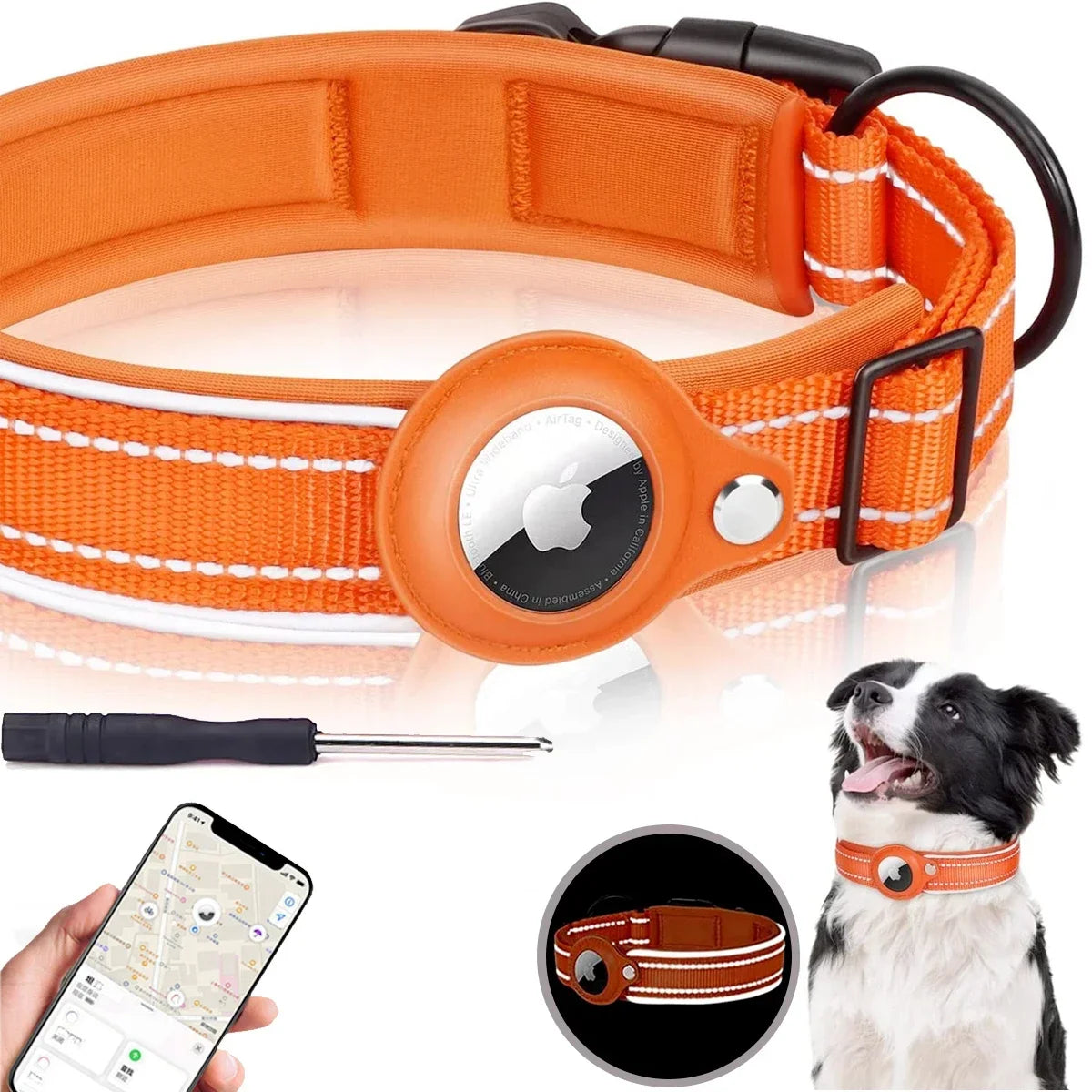 Nylon Dog Collar with Airtag Holder