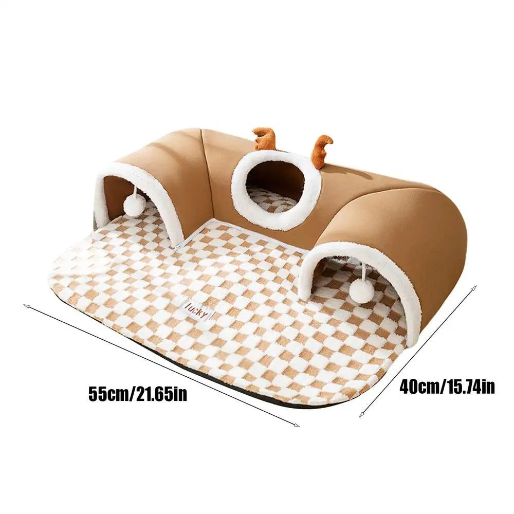 Winter Plush Cat Tunnel Bed