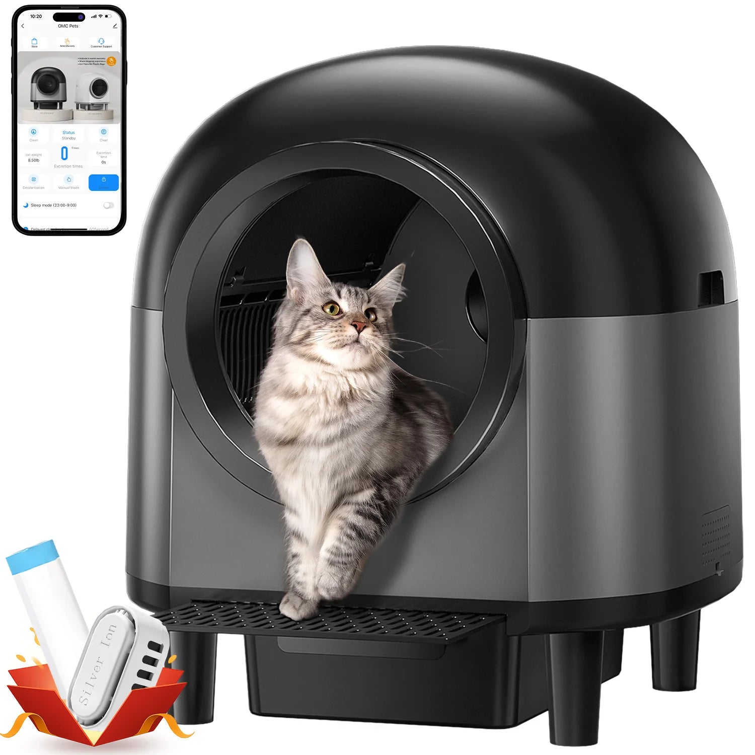 Automatic self-cleaning cat litter box with smart app control