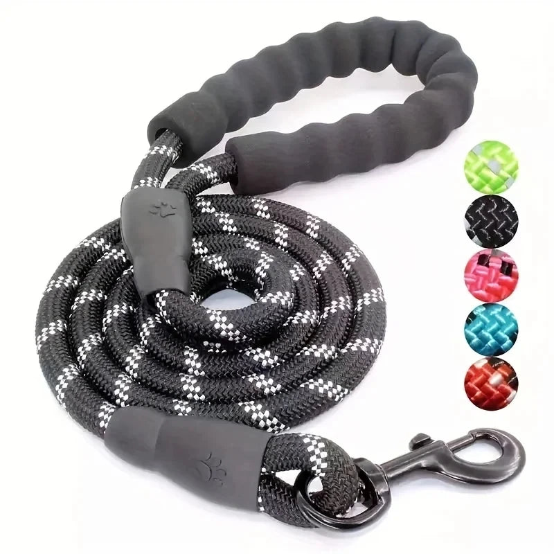 Black reflective dog leash with padded handle