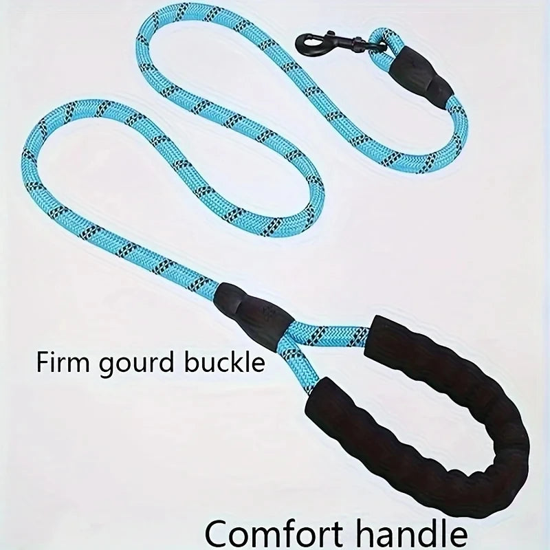 Blue reflective dog leash with comfort handle