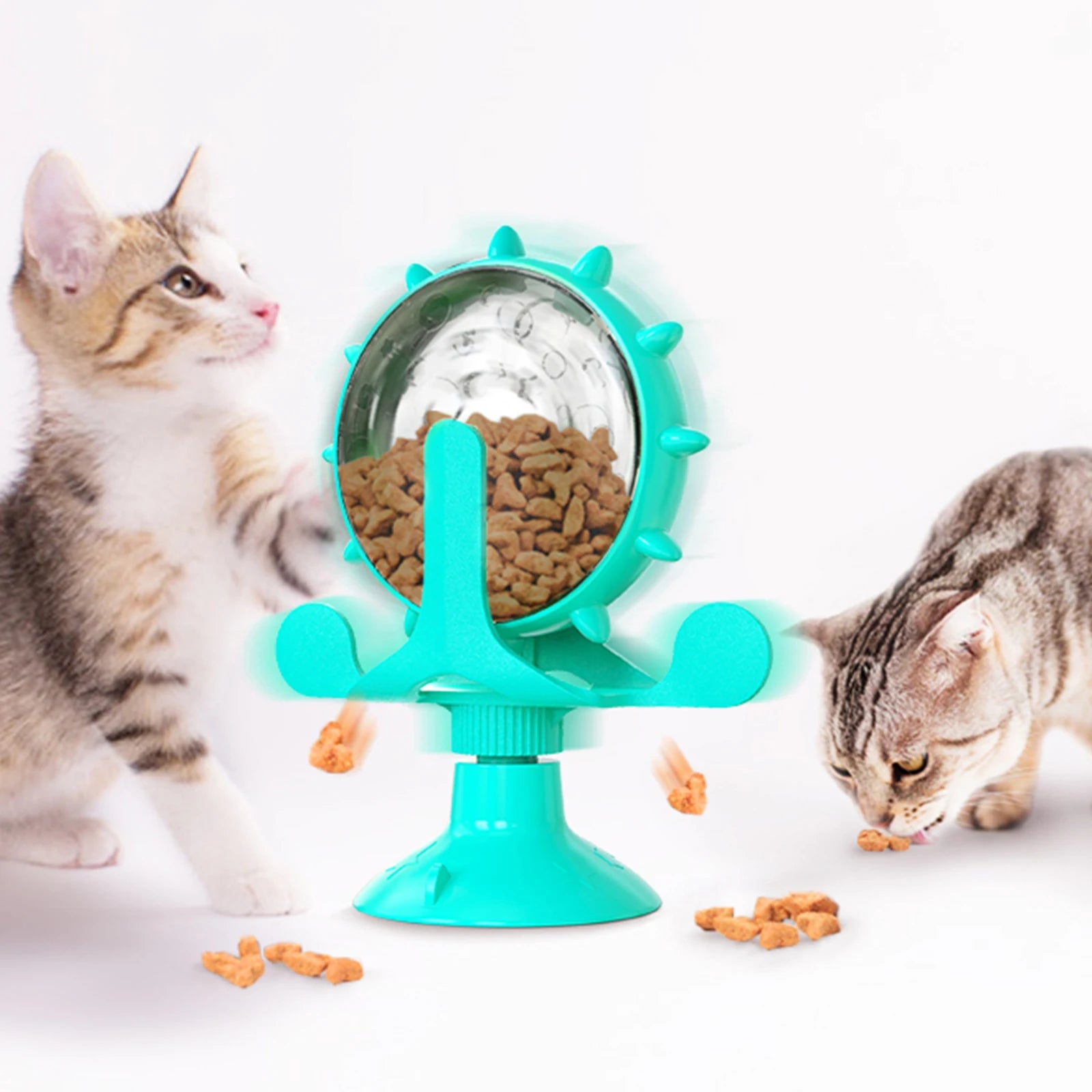 Cats Playing with Interactive Treat Wheel Toy
