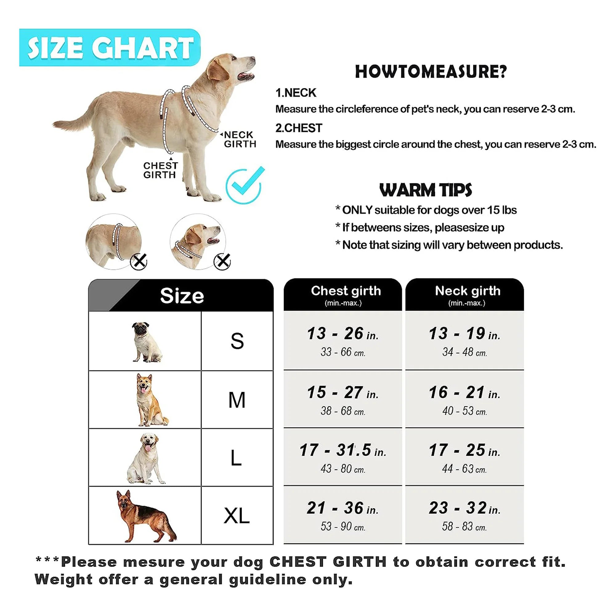 Dog Harness Size Chart Guide