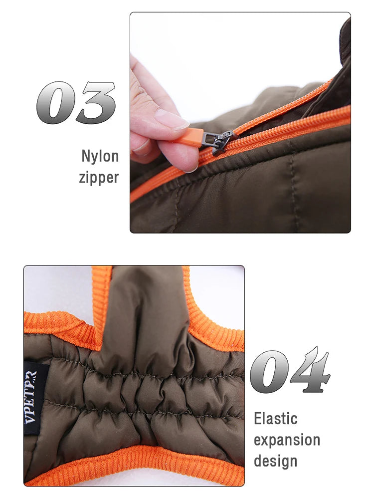 Dog jacket with nylon zipper and elastic side design