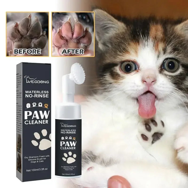 Dog paw before and after waterless paw cleaning
