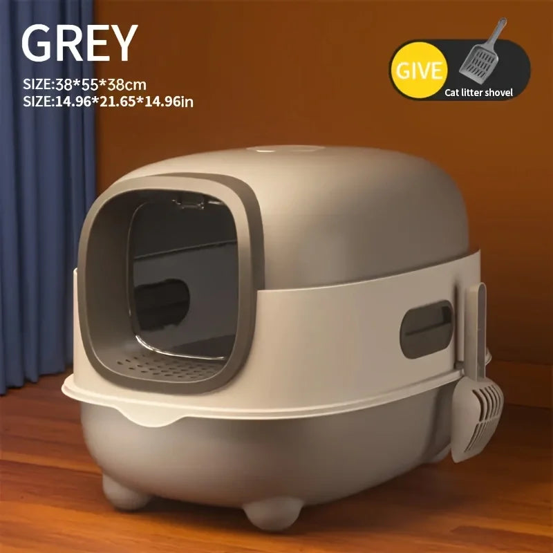 Foldable Grey Cat Litter Box with Shovel