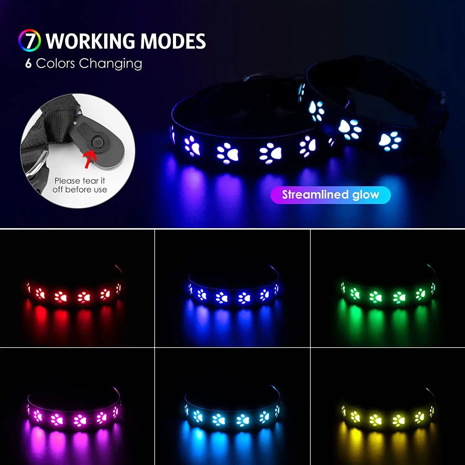 Light Up Dog Collar with 7 Modes & 6 Colors