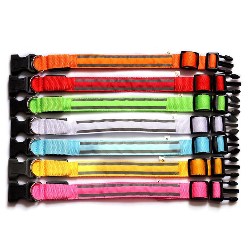 LED Dog Collars Multi Color Reflective Nylon Night Safety