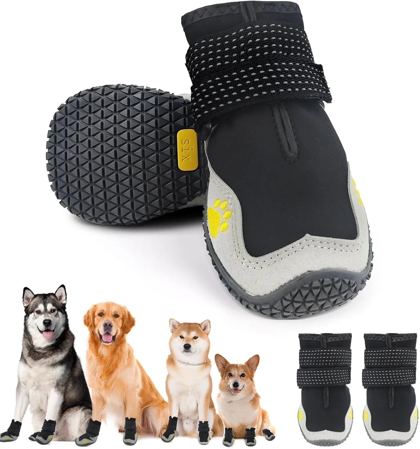 Non slip dog winter boots with rubber sole design