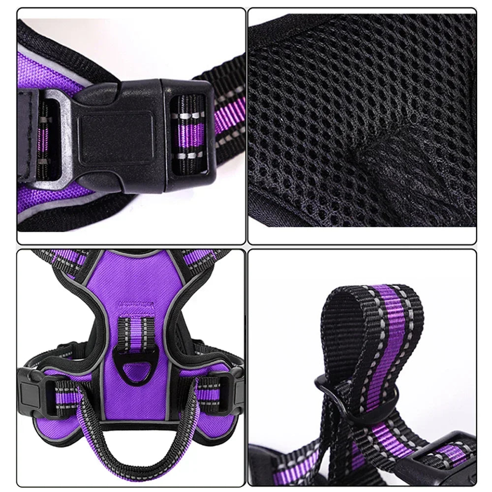 Reflective Dog Harness Purple No-Pull Adjustable Pet Vest