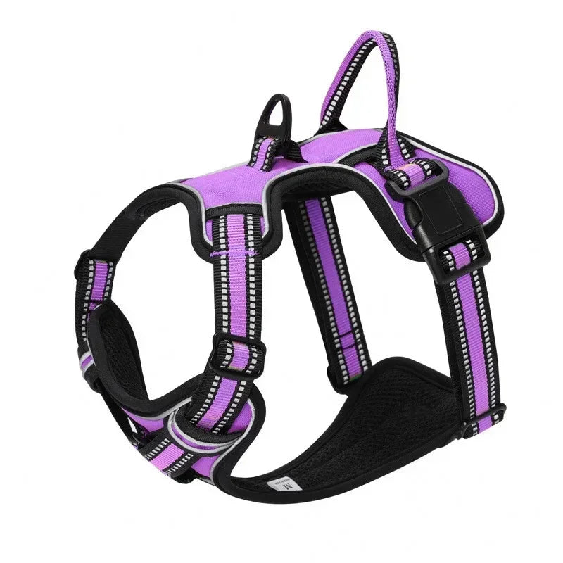 Reflective Padded Dog Harness Purple Adjustable No-Pull