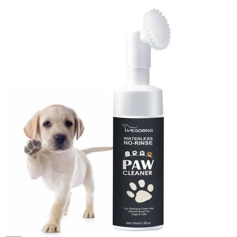 Waterless paw cleaner foam bottle with dog