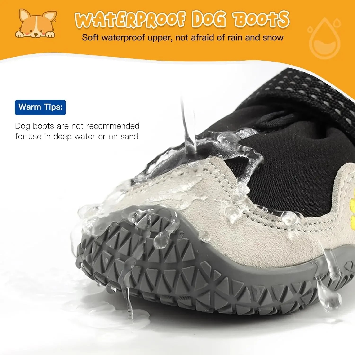 Waterproof dog boot with non slip rubber sole